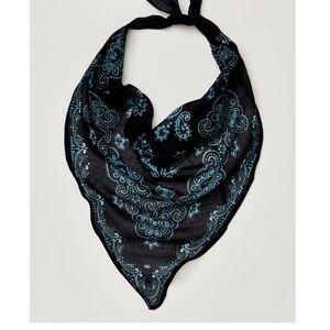 Free People Bridgette Bandana Hair Scarf Navy Turquoise OS NWT